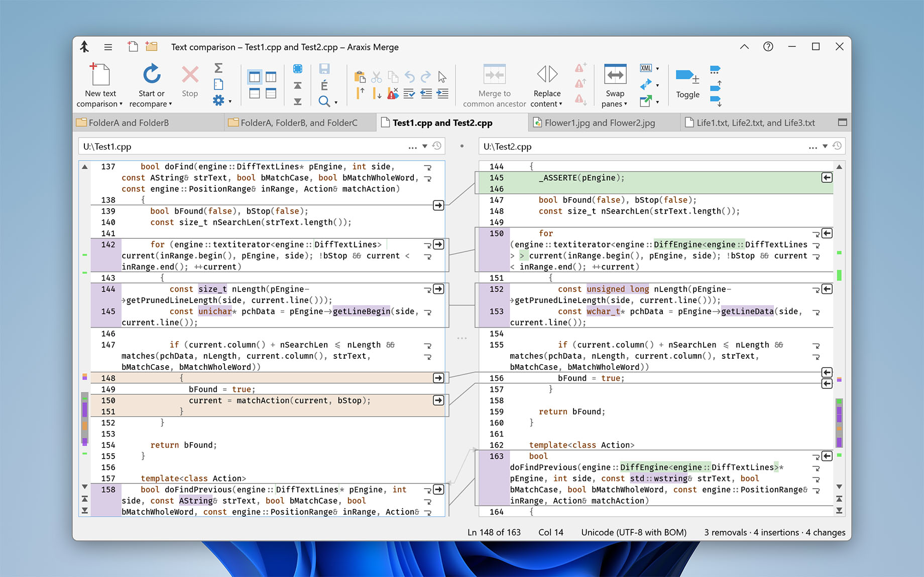 Two-way text comparison (Merge for Windows)